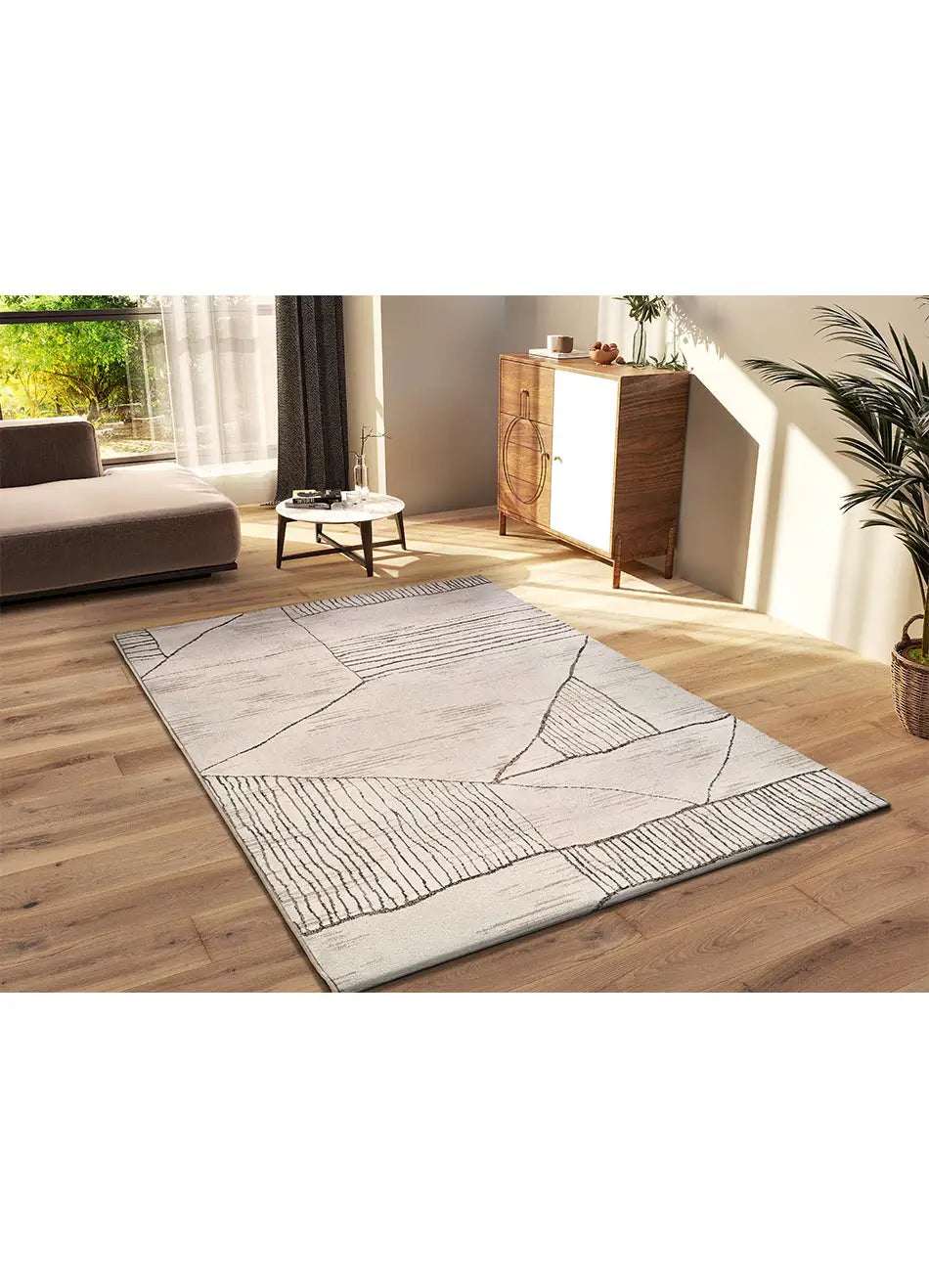 Alfombra salón o dormitorio étnica en crema y marrón Ceres 54003 Atticgo