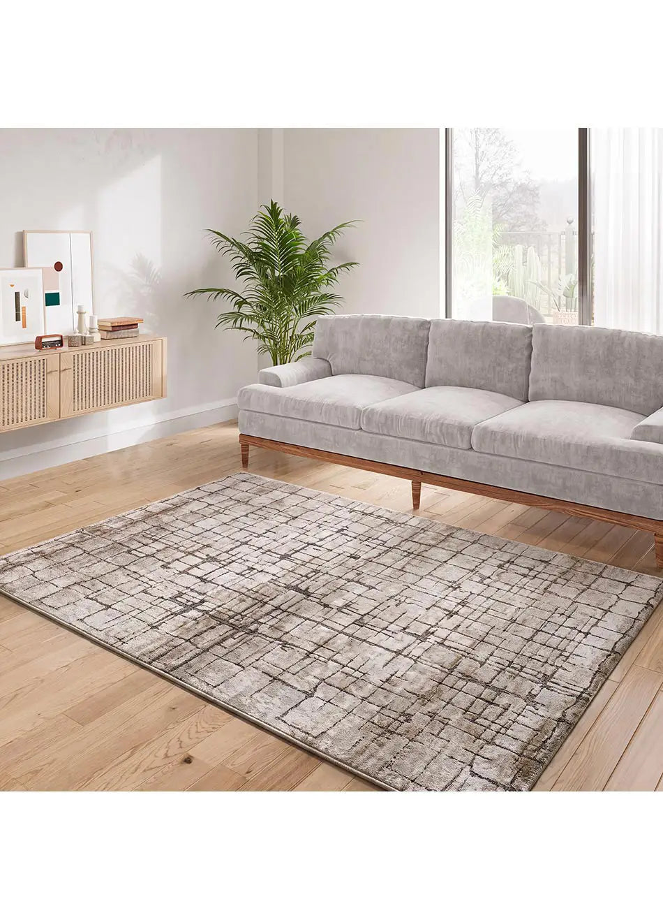 Alfombra geométrica para salón crema y marrón Ceres 71002 | Atticgo
