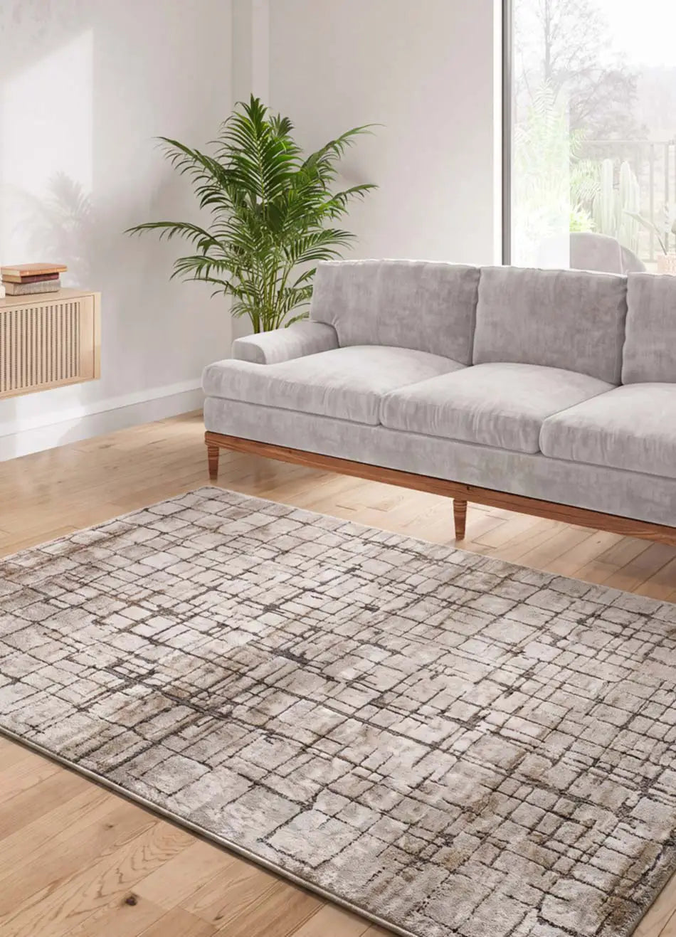 Alfombra geométrica de salón crema y marrón Ceres 71002 | Atticgo