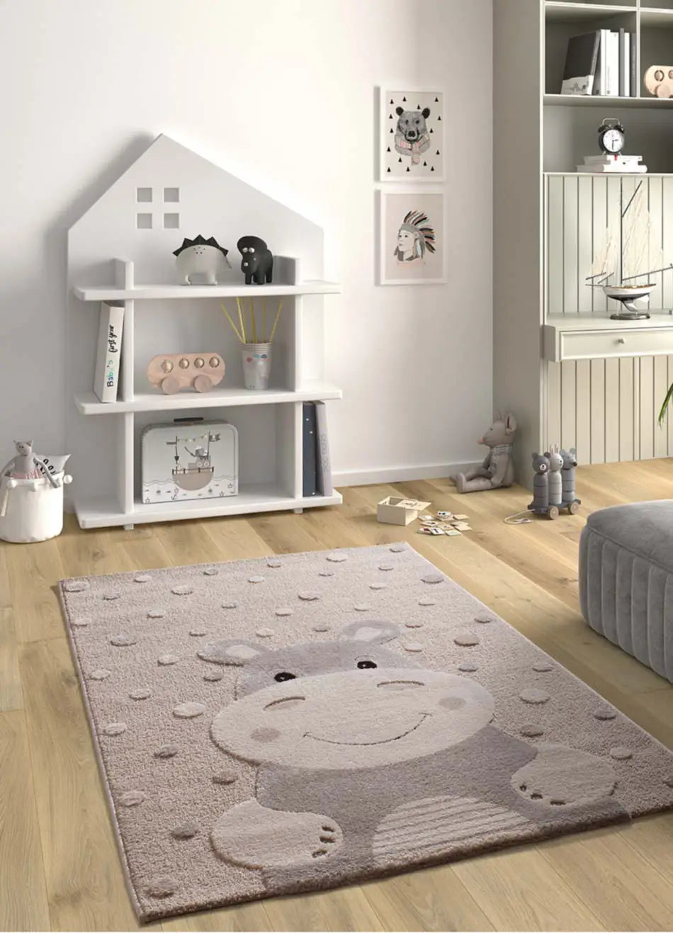 Atticgo Alfombra infantil hipopótamo Clown 2345 Piedra ambiente