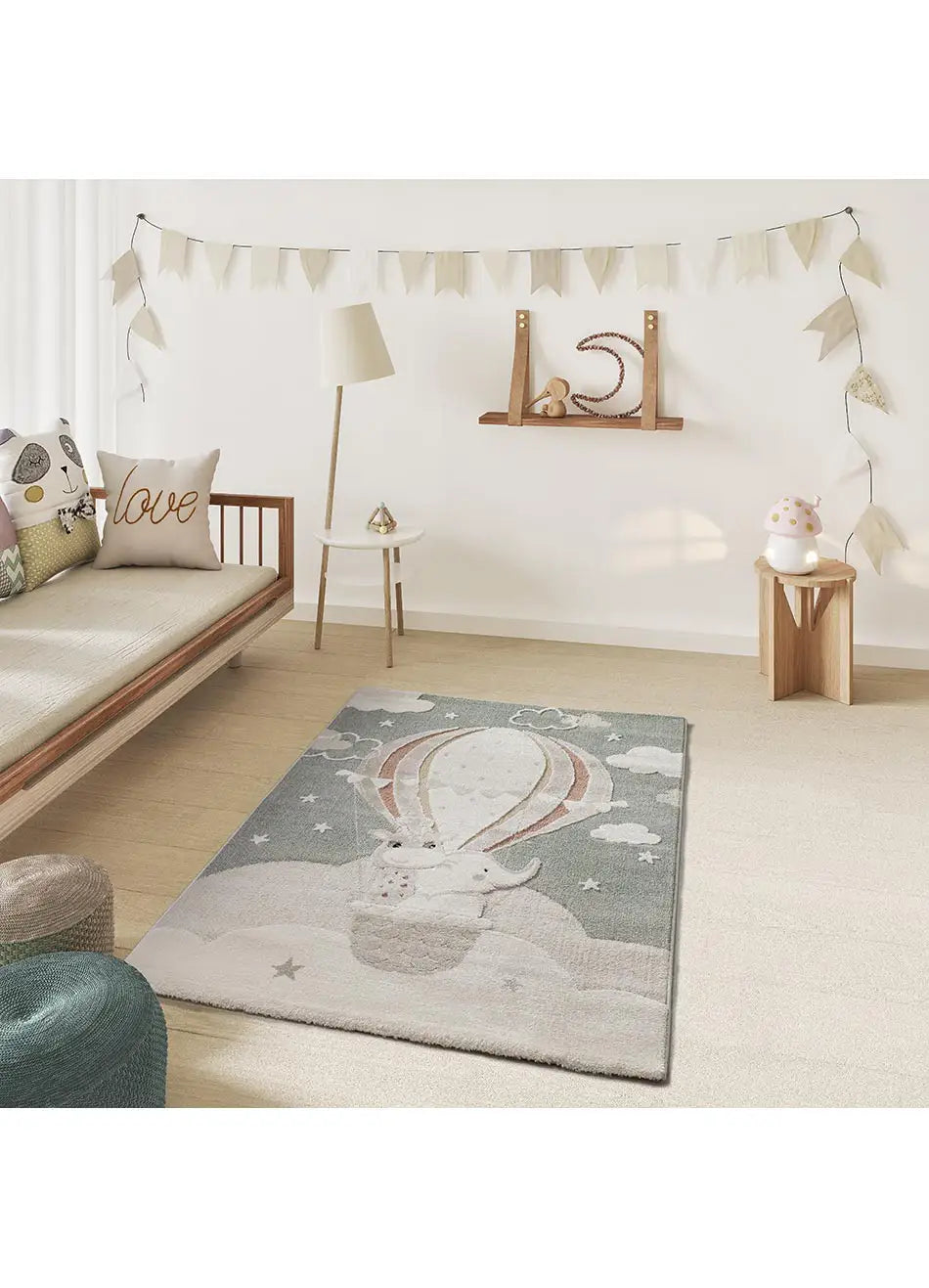 Atticgo Alfombra infantil globo animales Clown 2366 Verde ambiente salón