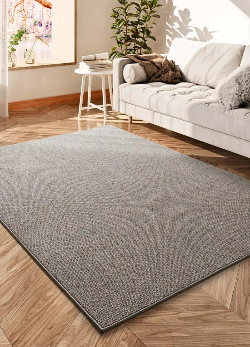 Alfombra a medida salón tejida en bucle Country Liso Gris Atticgo 