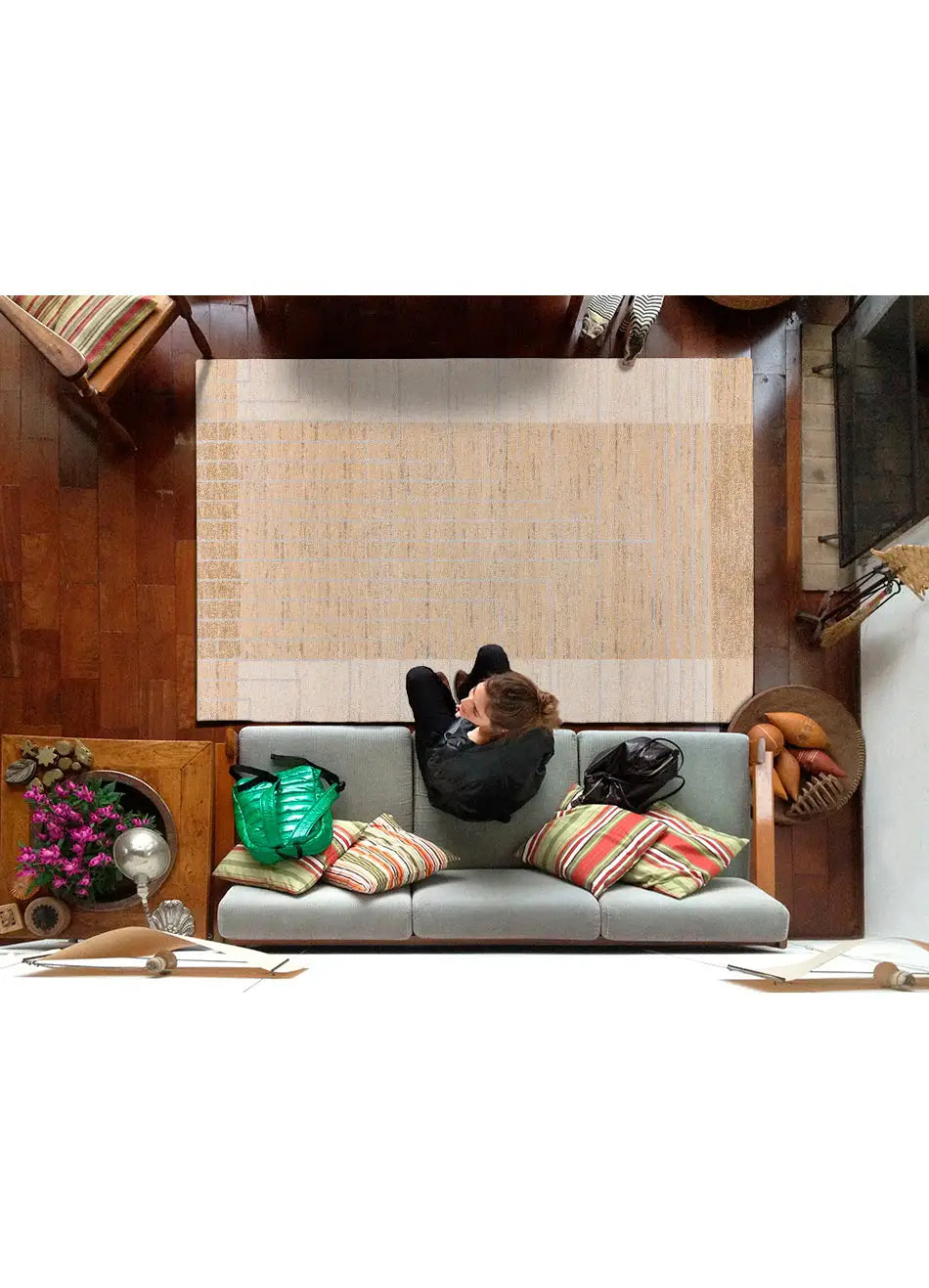 Atticgo Alfombra Geométrica Craft 12932 Beige ambiente salón