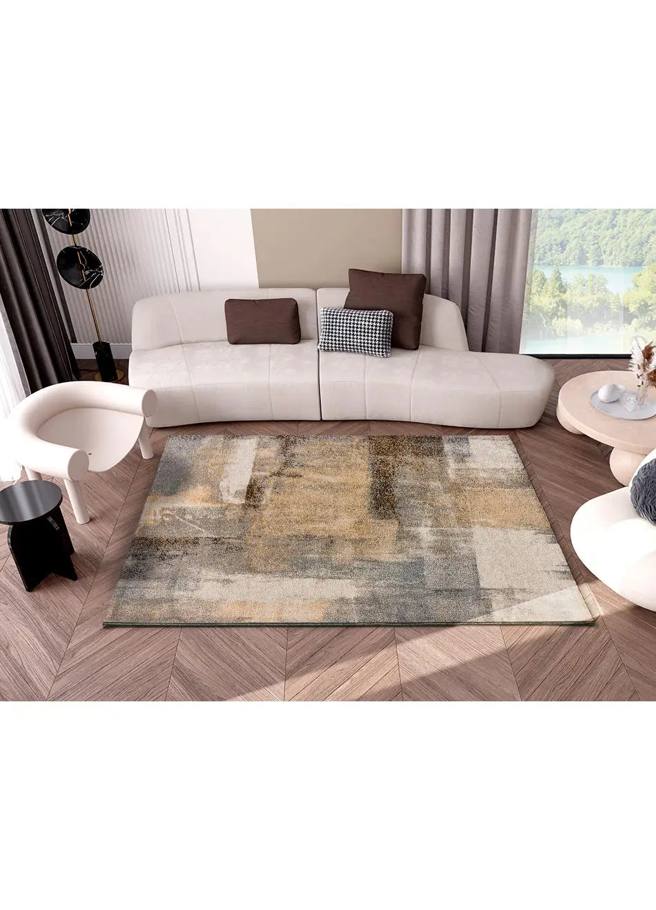 Atticgo Alfombra abstracta Cream 12657 Beige ambiente salón
