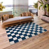 Alfombra de exterior geométrica azul Cuadros 23515 Atticgo Para terraza y jardín