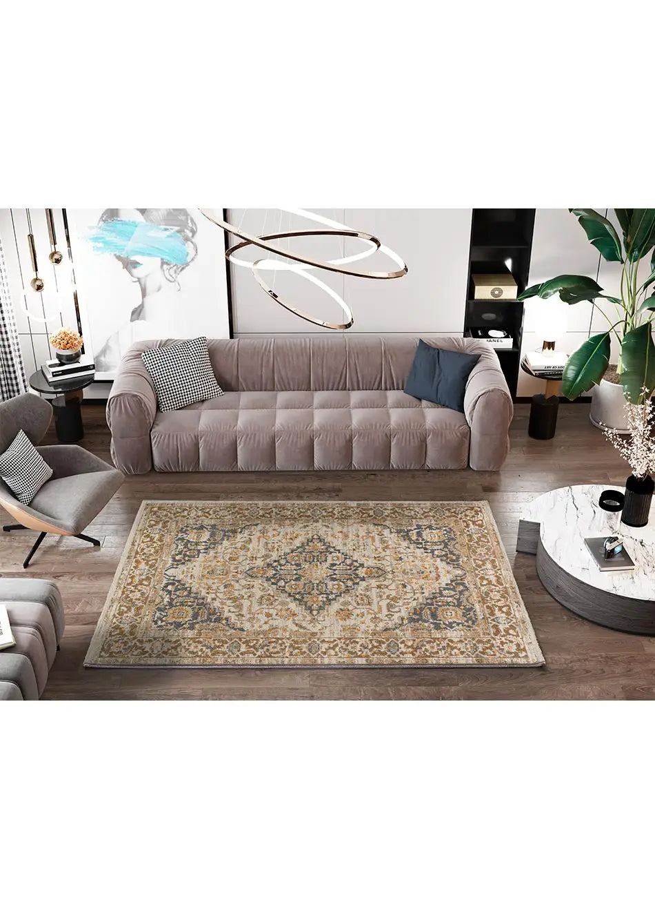 Alfombra ambiente vintage Delta 12692 Beige y Gris Atticgo