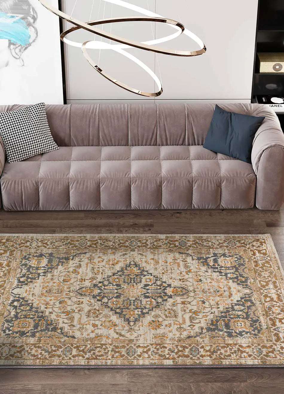 Alfombra salón vintage Delta 12692 Beige y Gris Atticgo