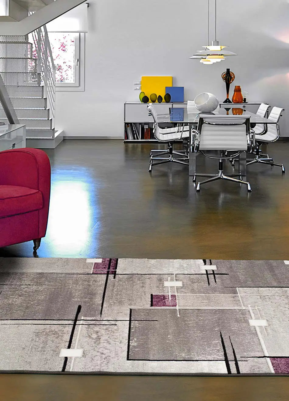 Alfombra salón geométrica Detroit 20614 Lila y Gris Atticgo