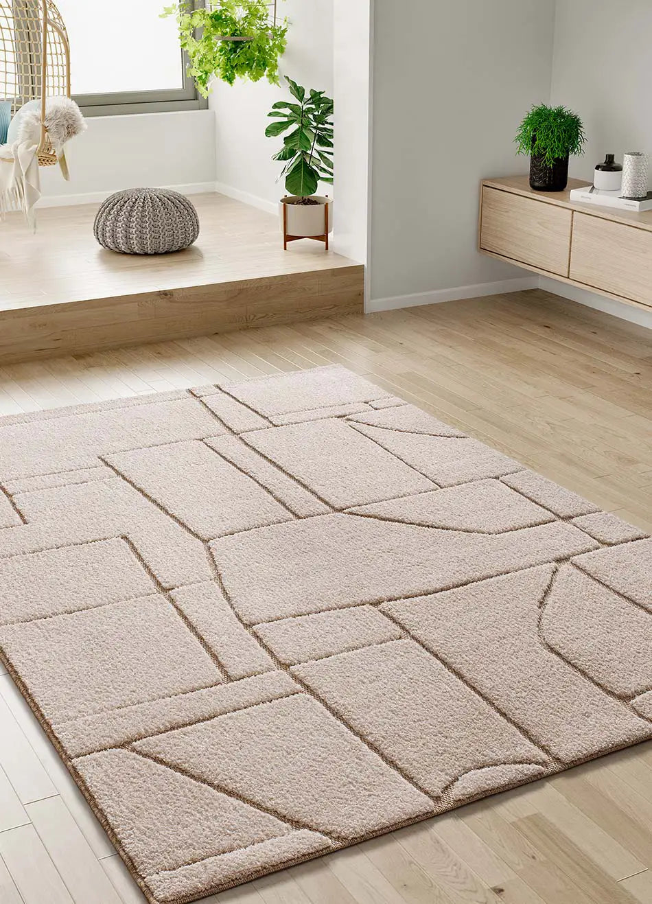 Alfombra con relieve de estilo étnico Diena 40408 blanco ambiente