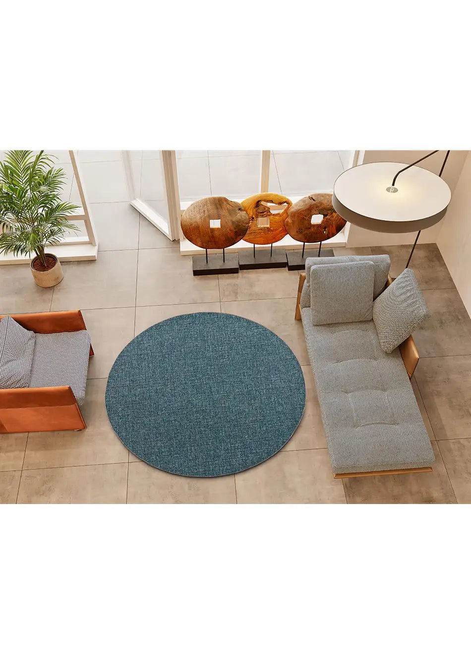 Alfombra redonda salón a medida Durban Liso Azul Atticgo