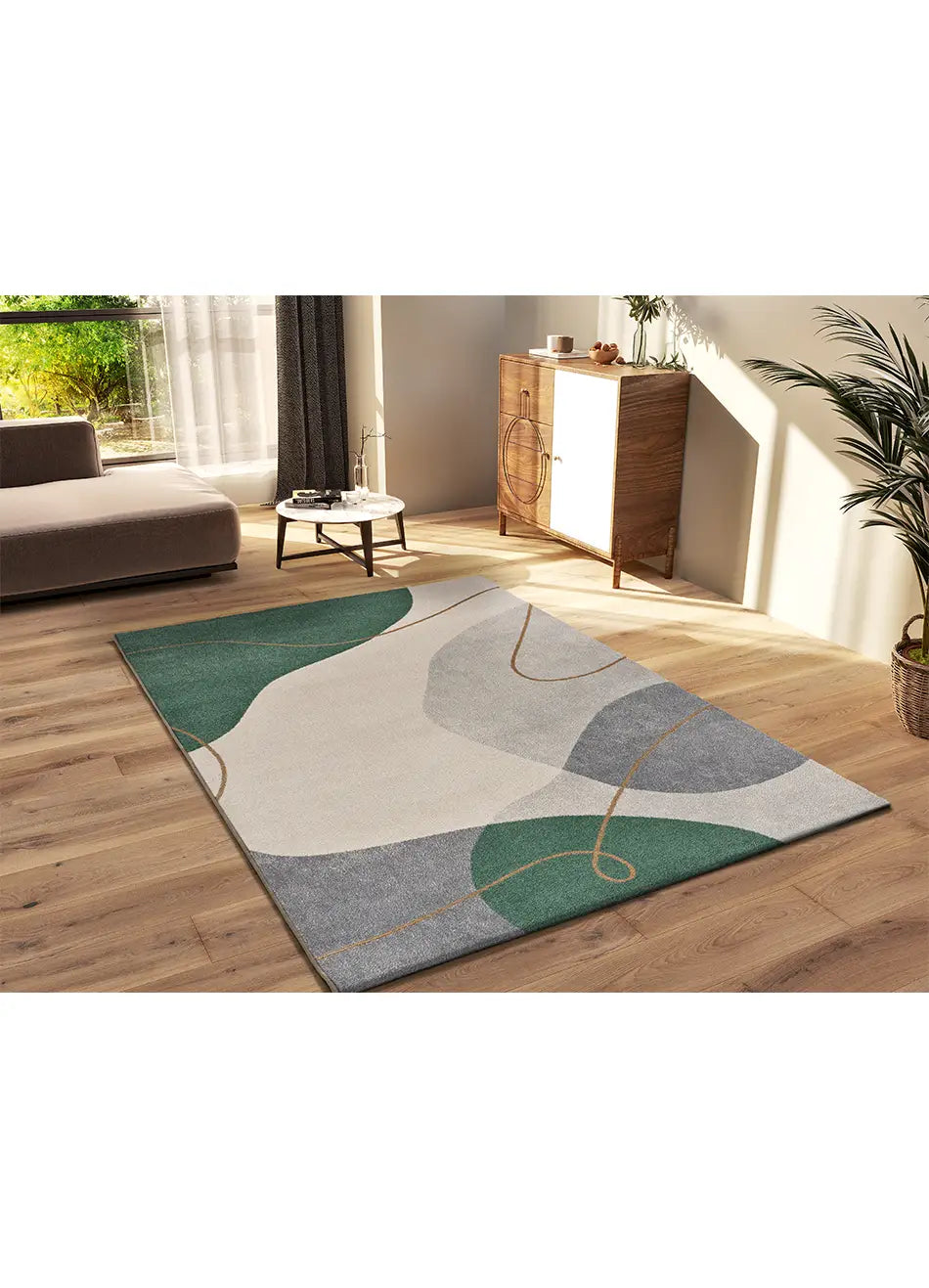 Alfombra abstracta para salón verde y beige Edesa 12900 Atticgo