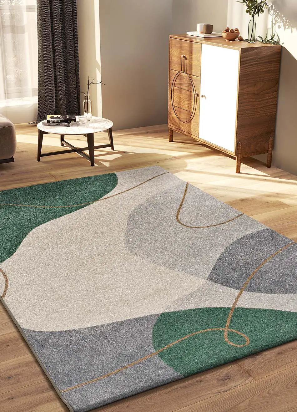 Alfombra abstracta salón verde y beige Edesa 12900 Atticgo