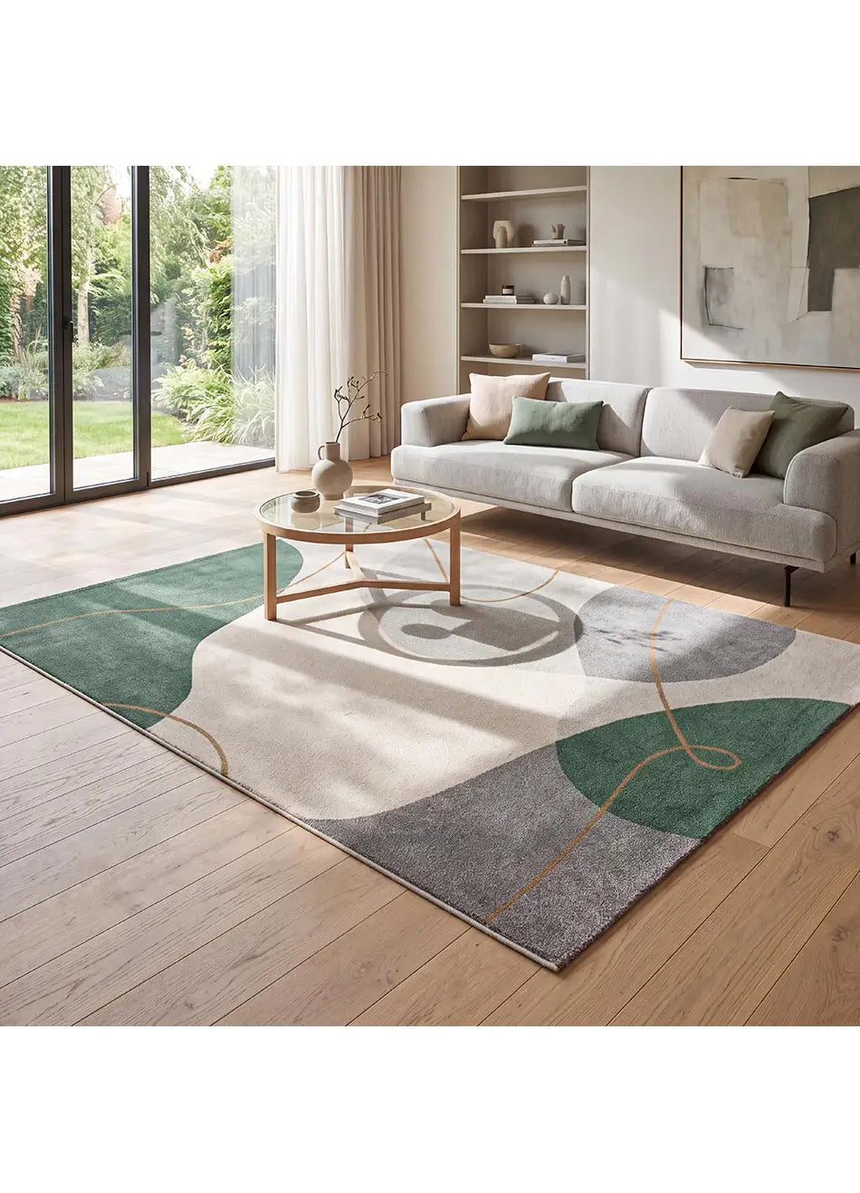 Alfombra abstracta salón verde y beige Edesa 12900 Atticgo 