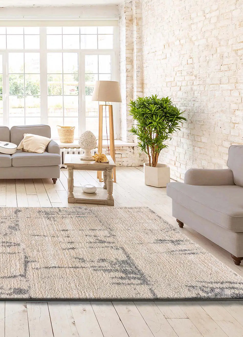 Atticgo Alfombra étnica con relieve Enya 8730 Plata ambiente