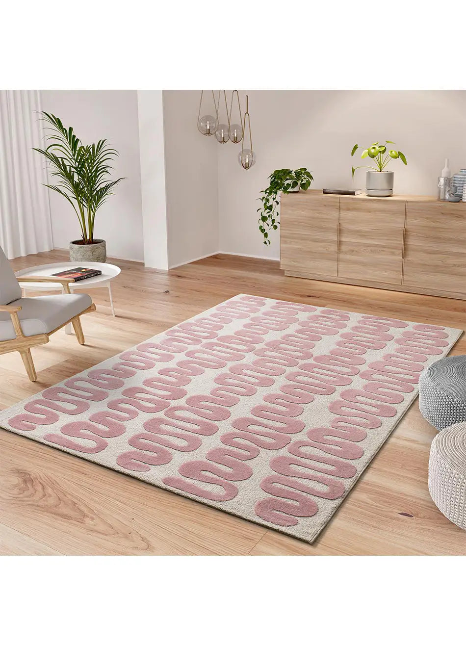 Alfombra abstracta con diseño retro Flashy 25409 Rosa Atticgo Para salón