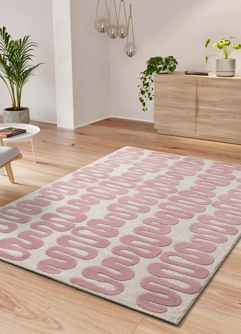 Alfombra salón abstracta con diseño retro Flashy 25409 Rosa Atticgo