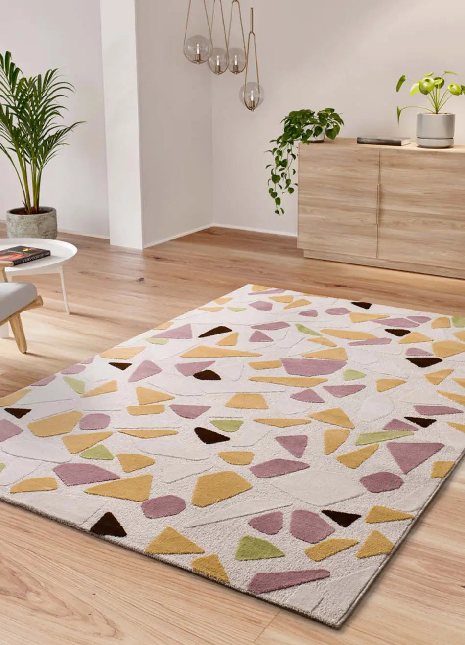Alfombra geométrica salón colores empolvados Flashy 25418 Multicolor Atticgo