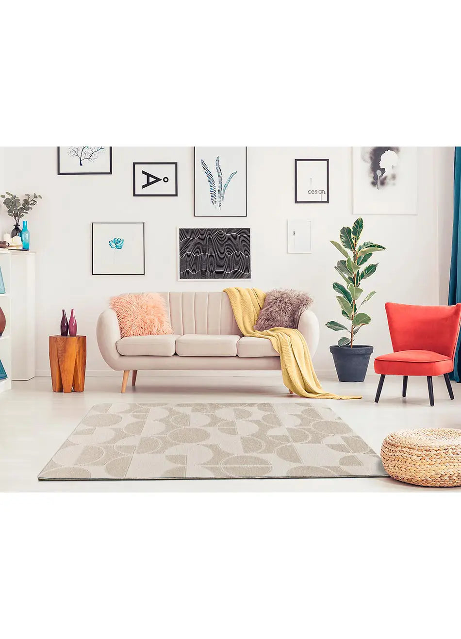 Atticgo Alfombra geométrica con relieve Flora 12844 Blanco ambiente salón