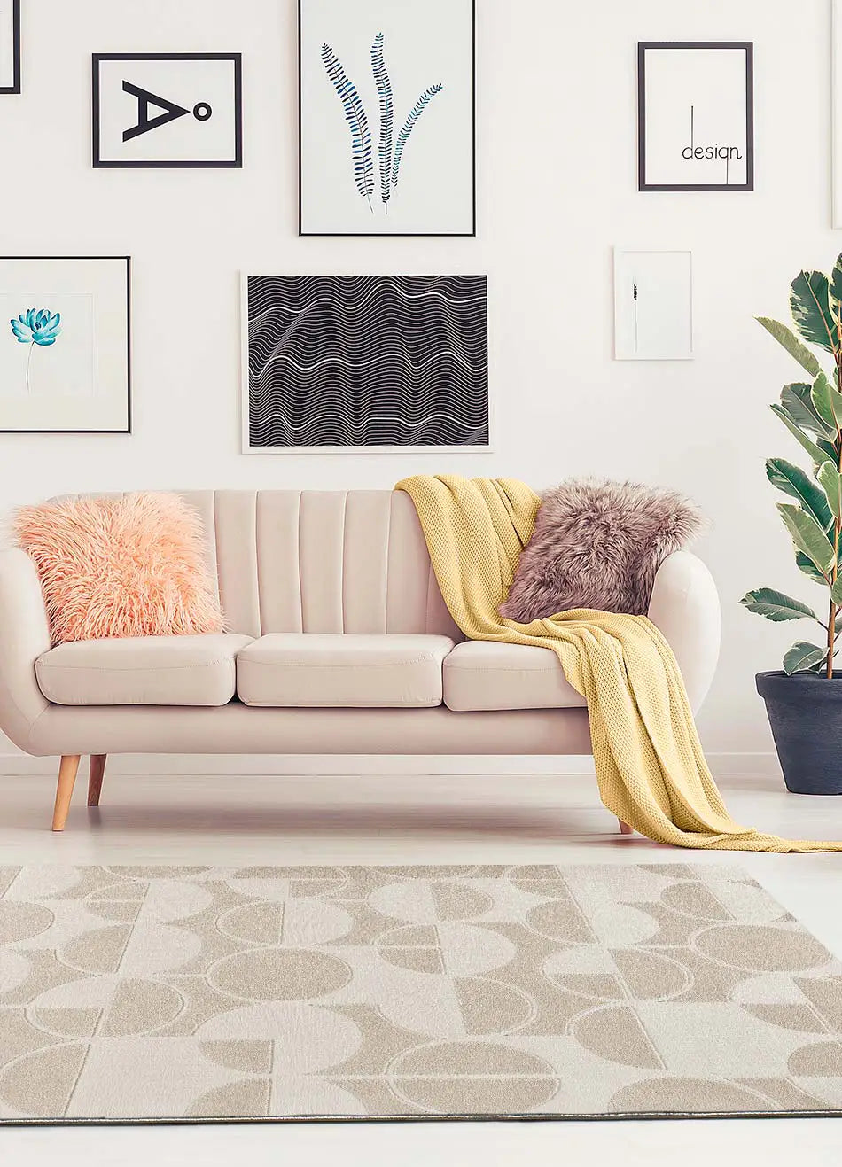 Atticgo Alfombra geométrica con relieve Flora 12844 Blanco ambiente