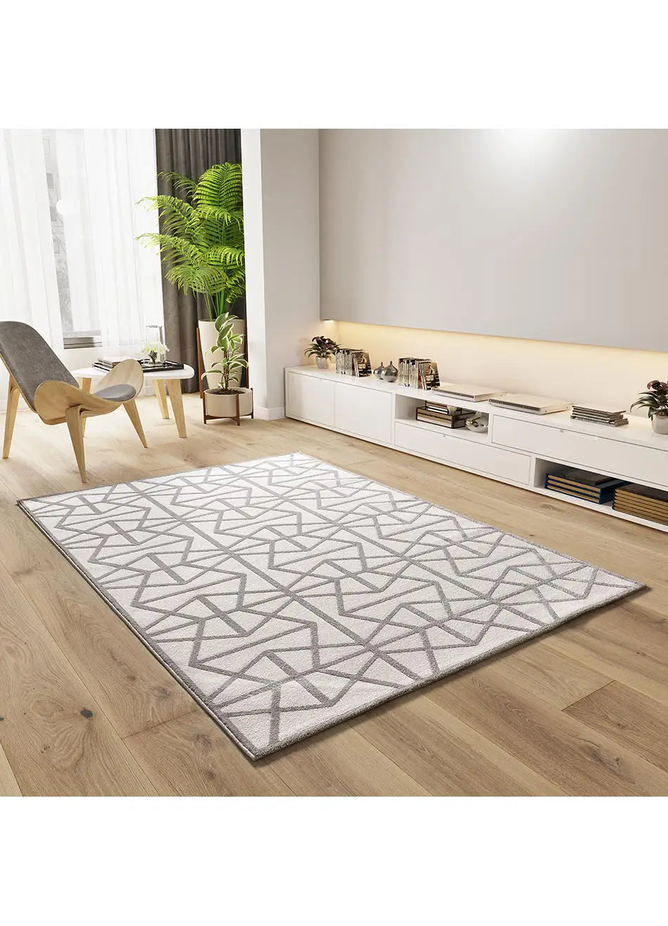 Atticgo Alfombra geométrica con relieve Flora 12937 Plata ambiente salón