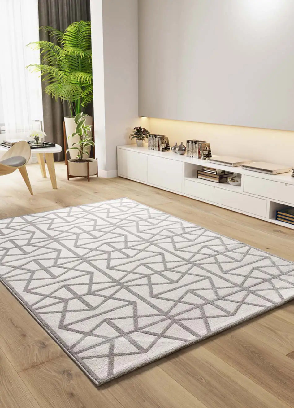 Atticgo Alfombra geométrica con relieve Flora 12937 Plata ambiente