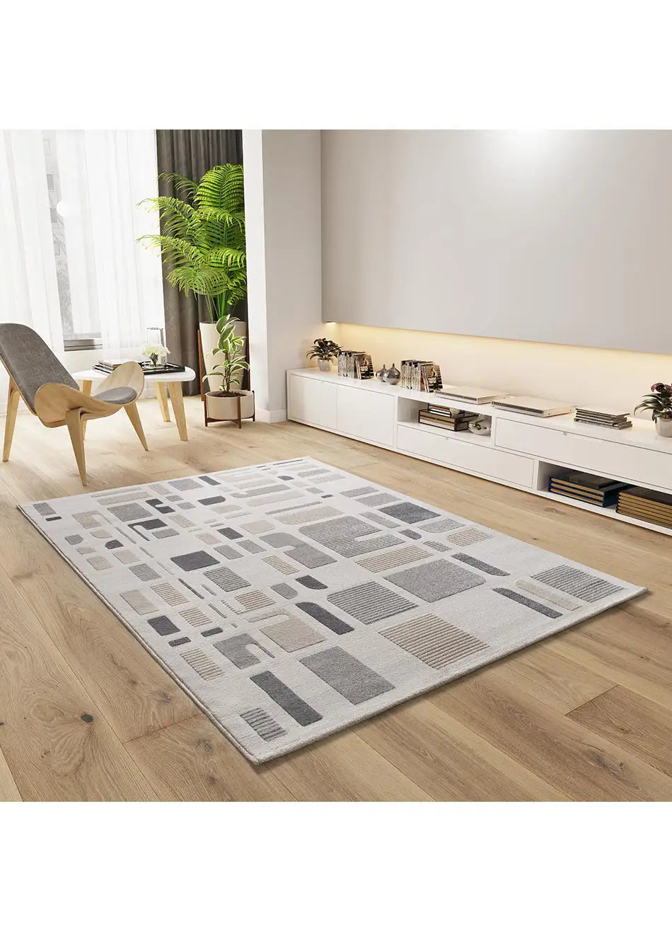 Atticgo Alfombra geométrica con relieve Flora 12955 Plata ambiente salón