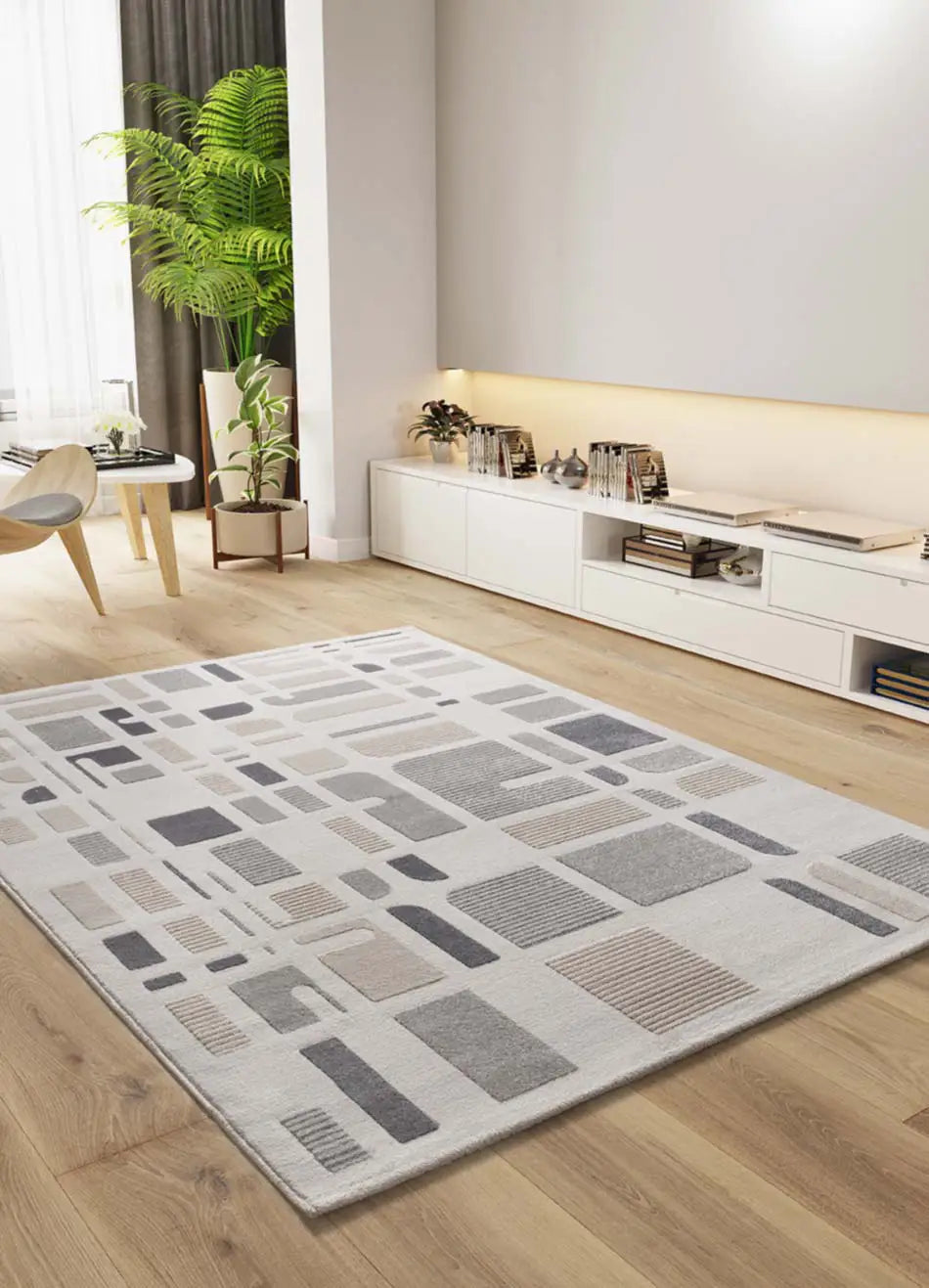 Atticgo Alfombra geométrica con relieve Flora 12955 Plata ambiente