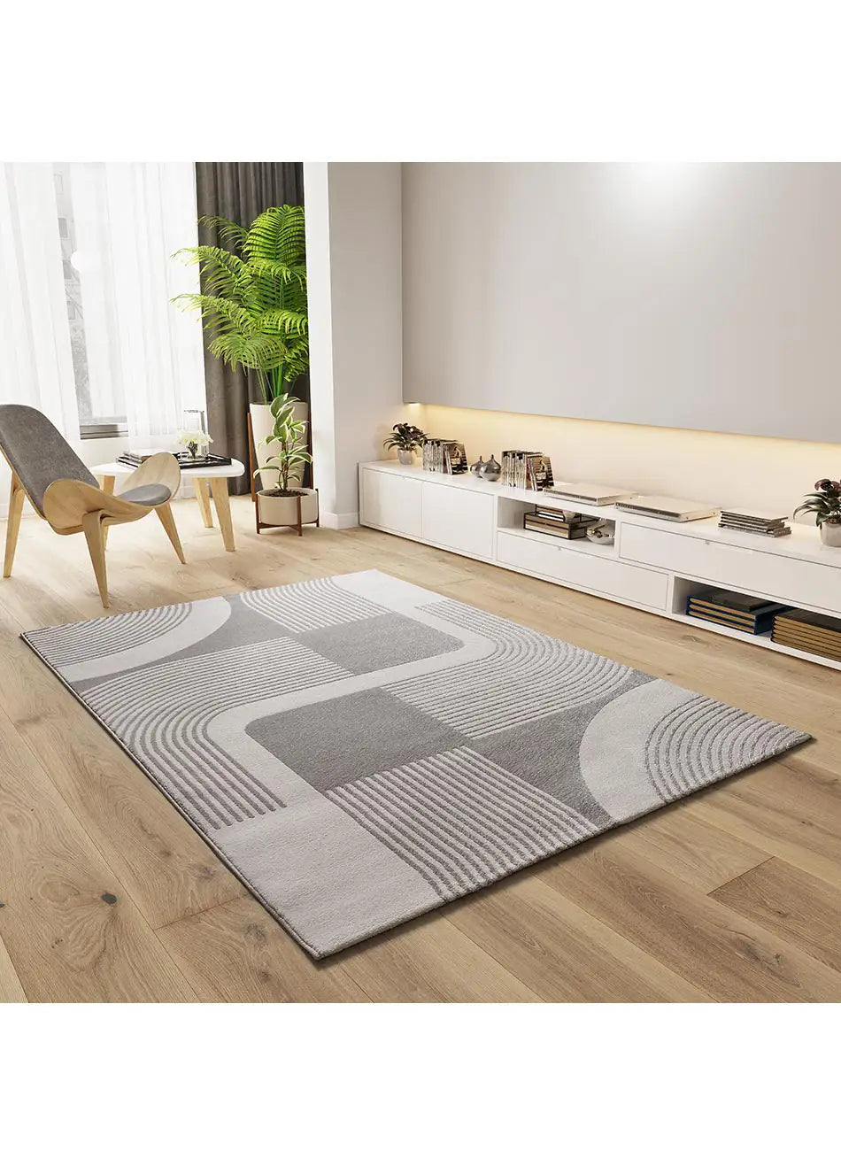 Atticgo Alfombra geométrica con relieve Flora 12960 Plata ambiente salón