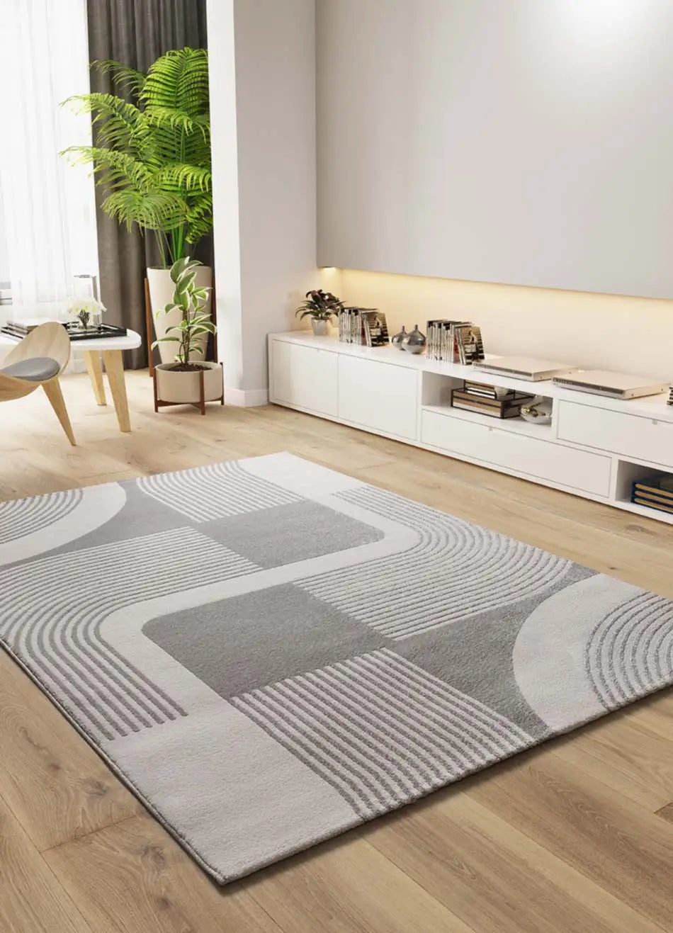 Atticgo Alfombra geométrica con relieve Flora 12960 Plata ambiente