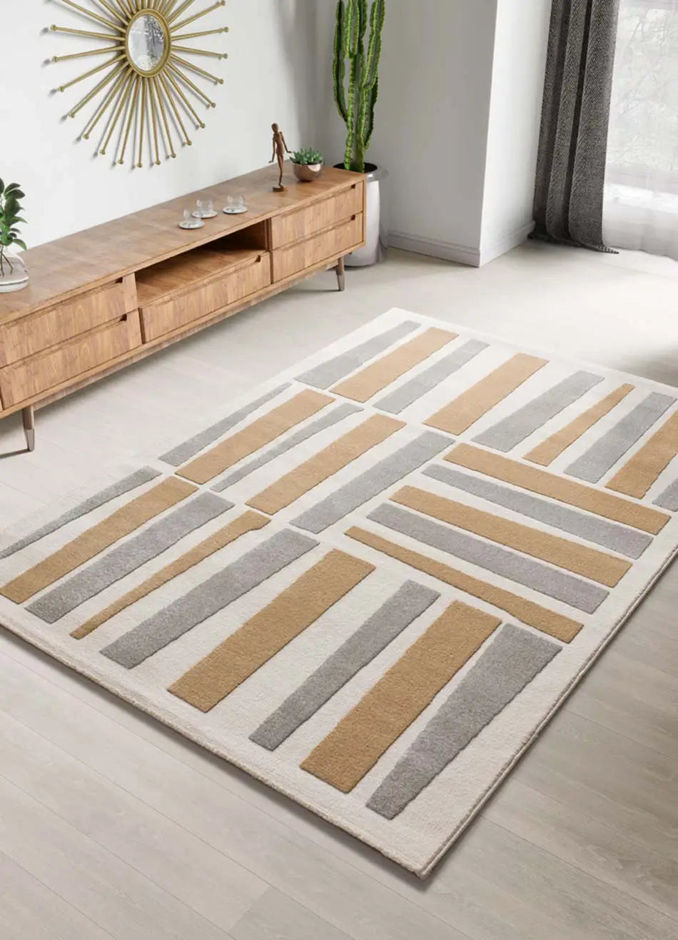 Atticgo Alfombra geométrica con relieve Flora 12967 Plata ambiente