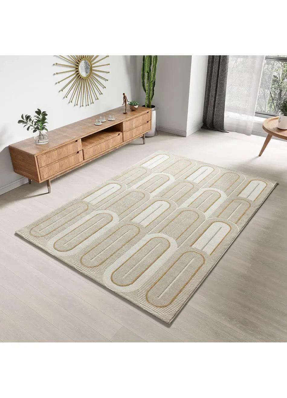 Atticgo Alfombra geométrica con texturas Flora 12968 Blanco ambiente salón