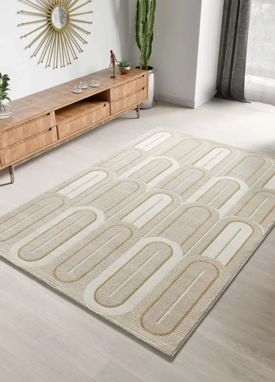 Atticgo Alfombra geométrica con texturas Flora 12968 Blanco ambiente