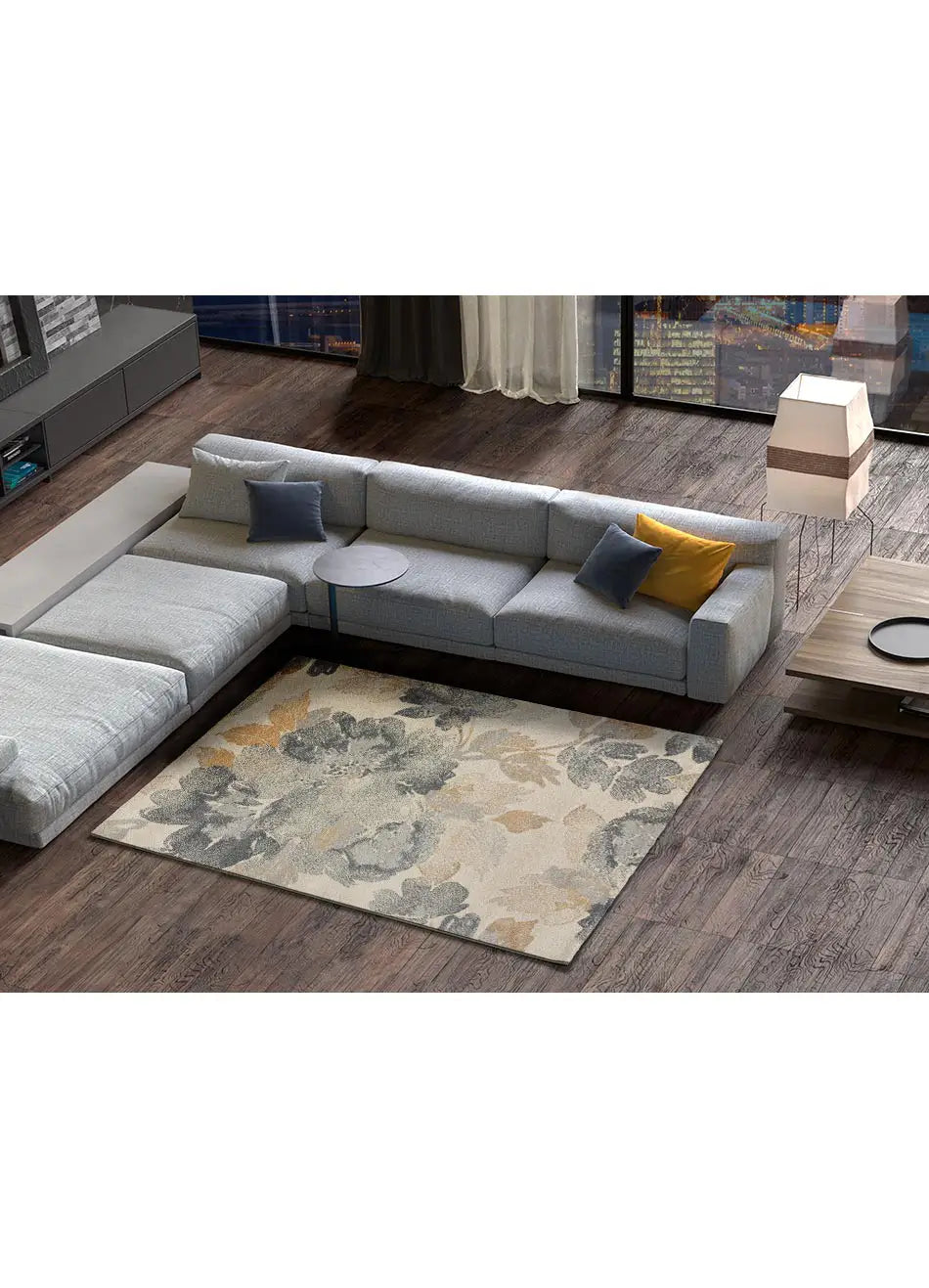 Alfombra ambiente con motivos florales Flores Sunset 12337 Gris y Beige Atticgo