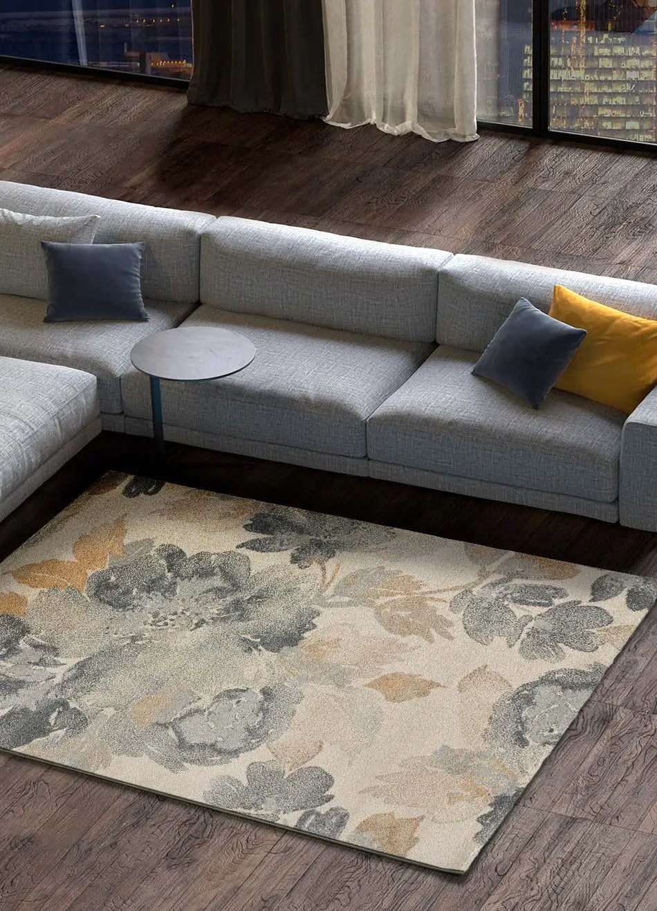 Alfombra salón con motivos florales Flores Sunset 12337 Gris y Beige Atticgo
