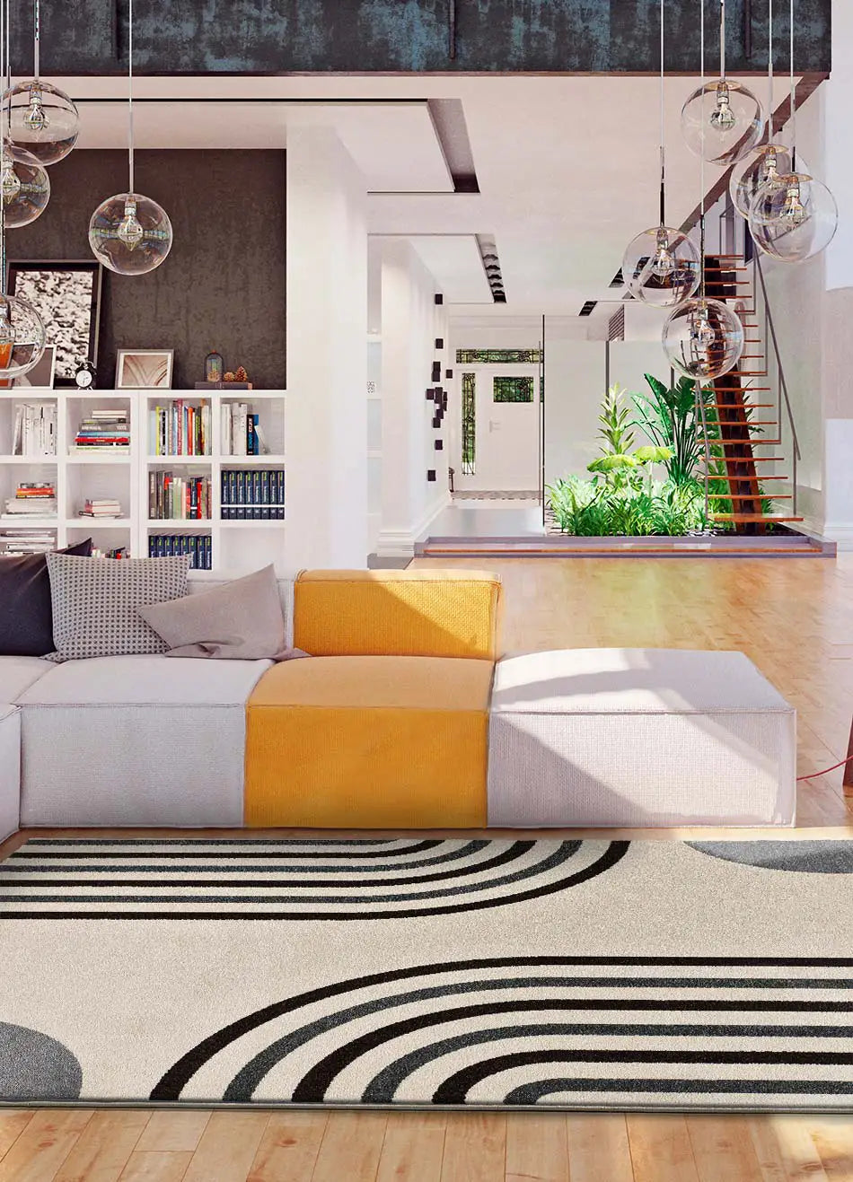 Atticgo Alfombra geométrica con arcos Garden 12805 Blanco Ambiente