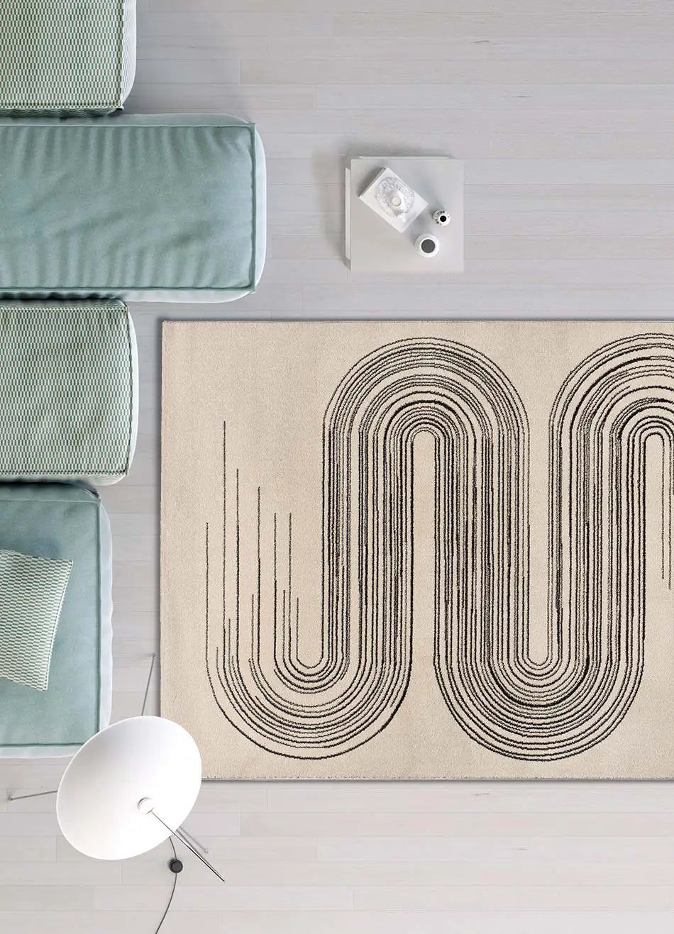 Atticgo Alfombra geométrica Garden 12829 Blanco y Negro ambiente