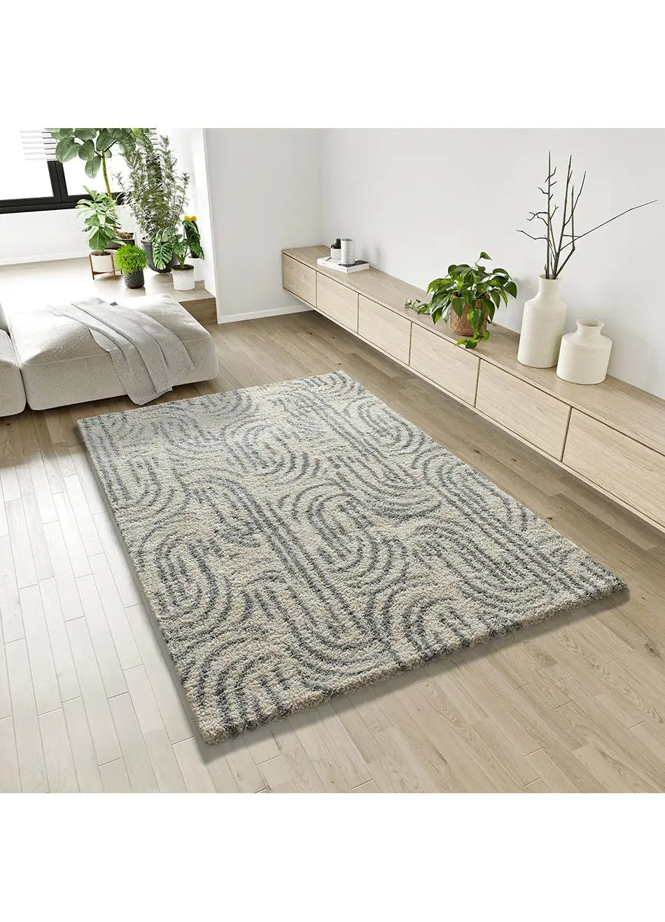 Atticgo Alfombra shaggy Helia 8807 Plata ambiente salón