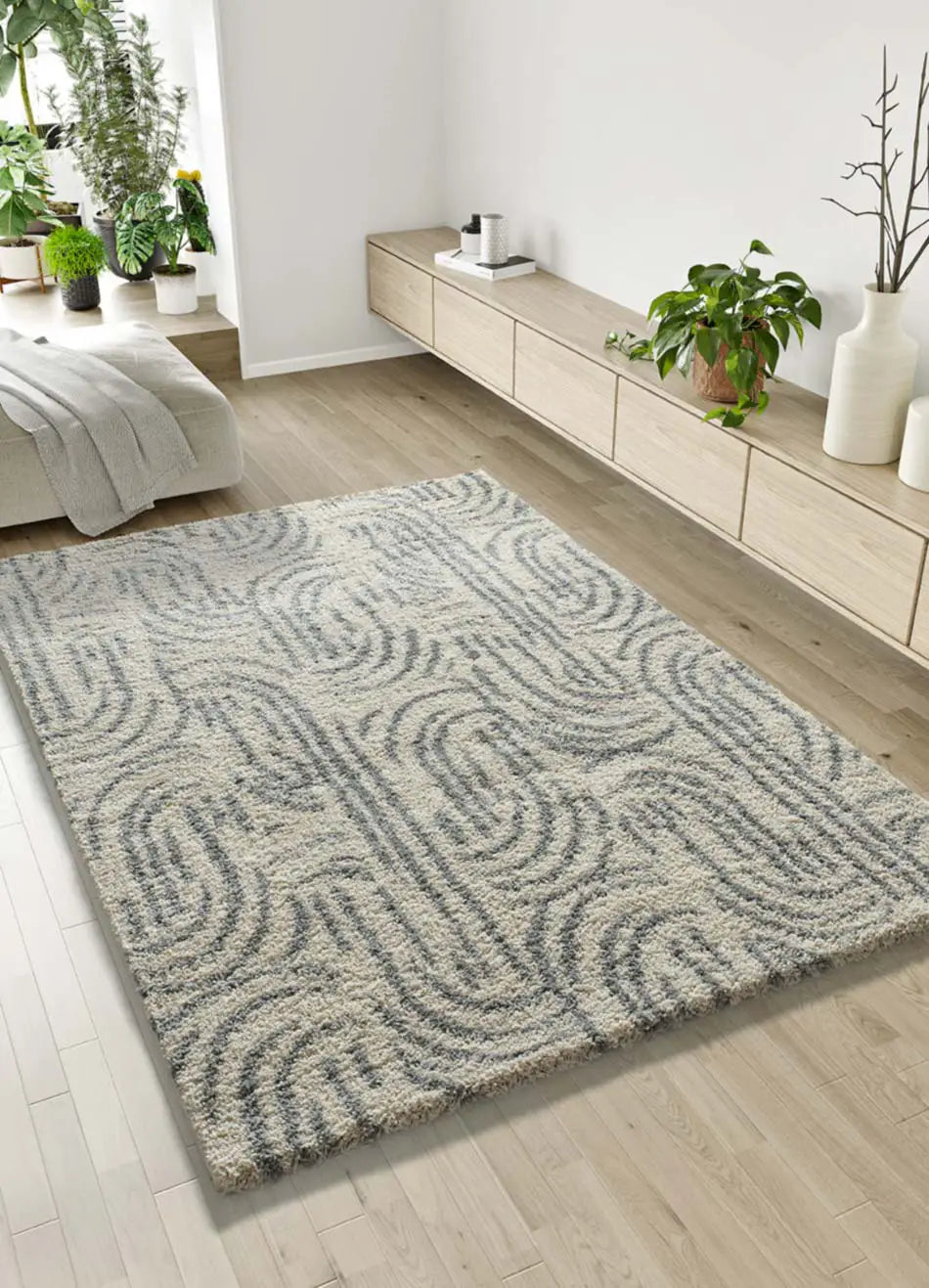 Atticgo Alfombra shaggy Helia 8807 Plata ambiente