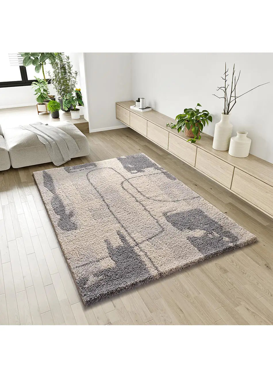 Atticgo Alfombra Shaggy Helia 8812 Plata ambiente salón