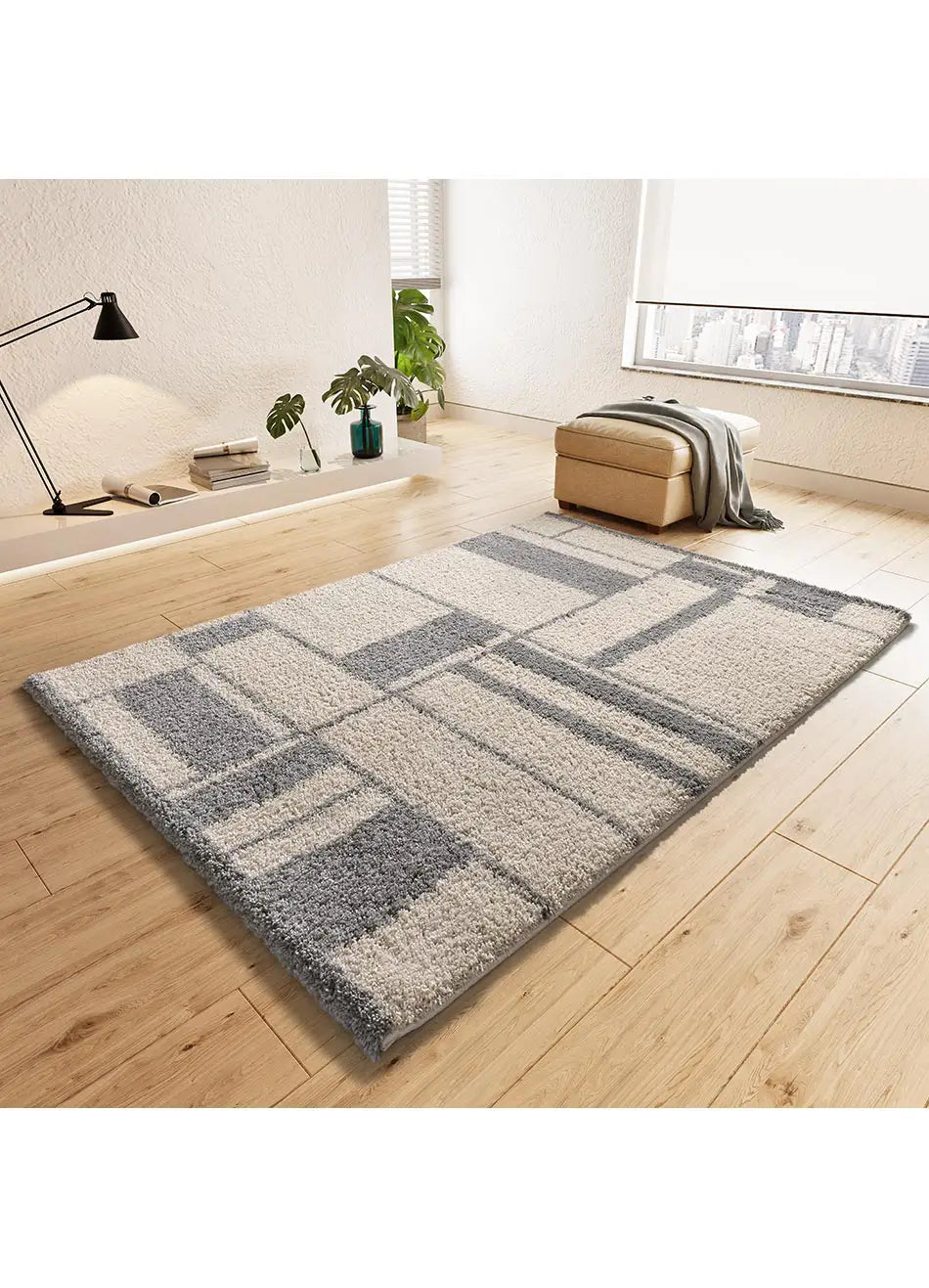 Atticgo Alfombra Shaggy Helia 8816 Plata ambiente salón