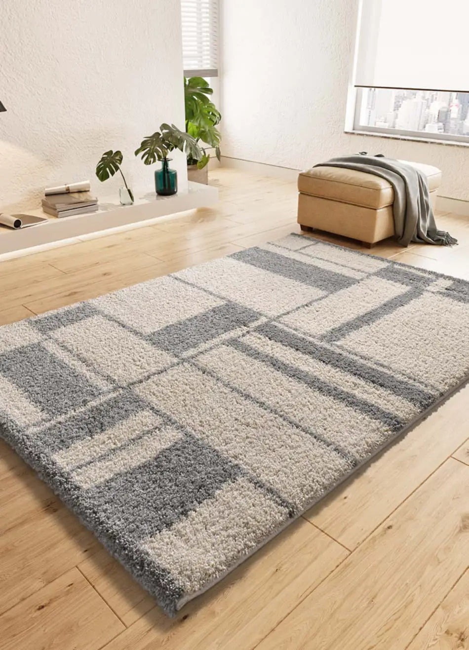 Atticgo Alfombra Shaggy Helia 8816 Plata ambiente