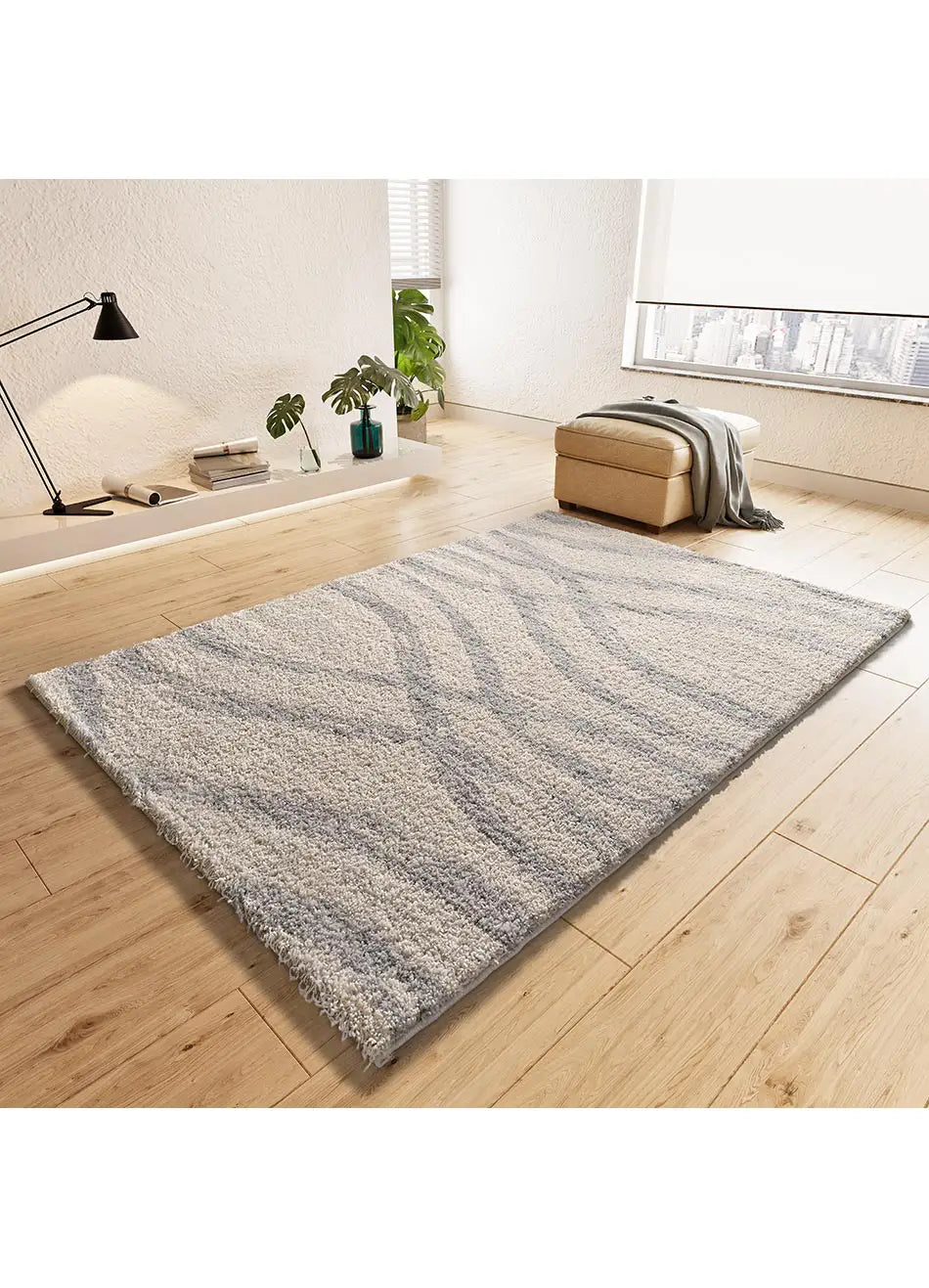 Atticgo Alfombra Shaggy Helia 8817 Plata ambiente salón