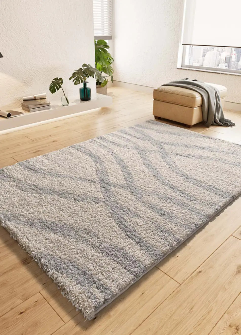 Atticgo Alfombra Shaggy Helia 8817 Plata ambiente  
