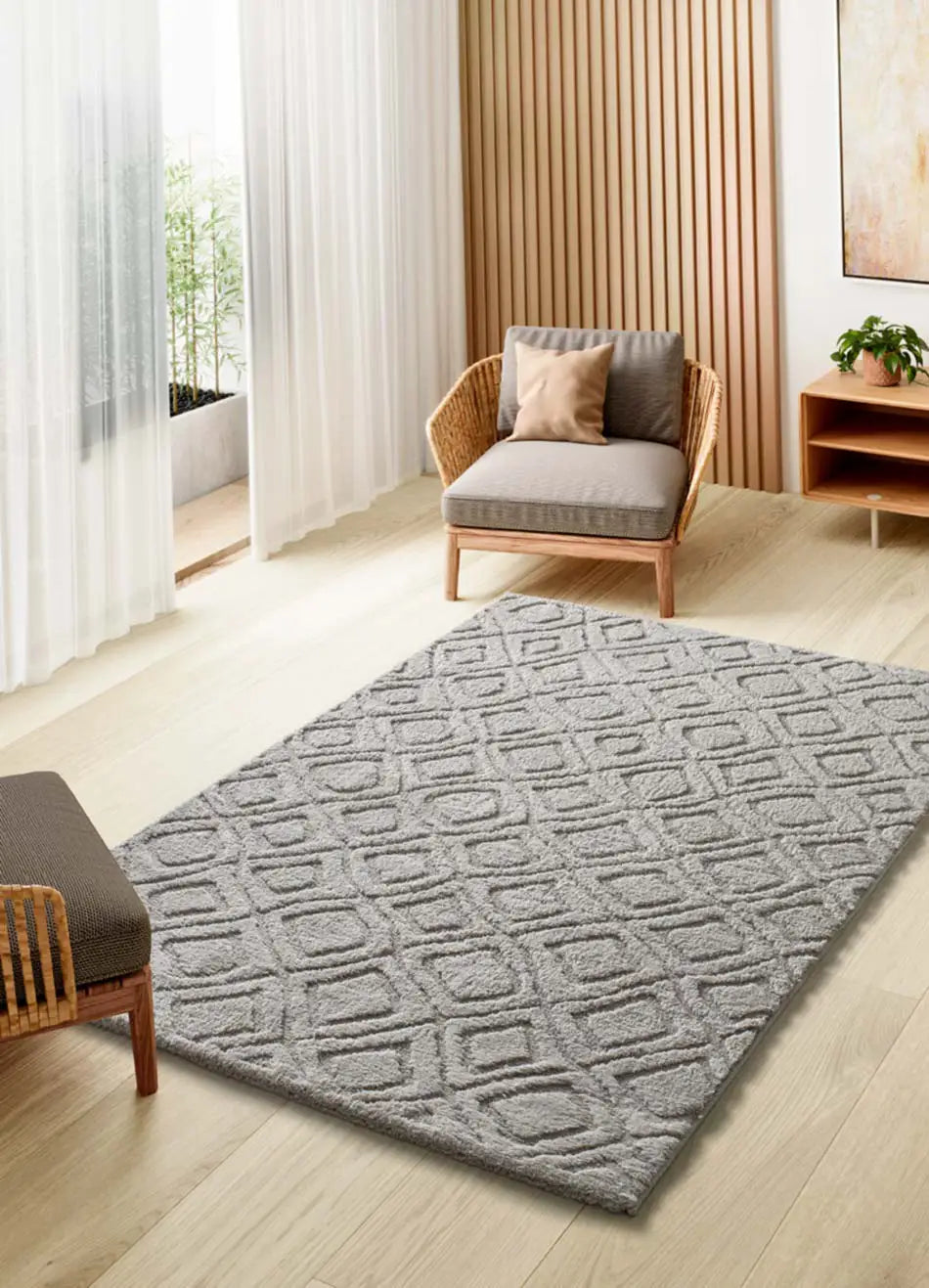 Alfombra de salón de estilo escandinavo con relieve Juno 111 Plata Atticgo