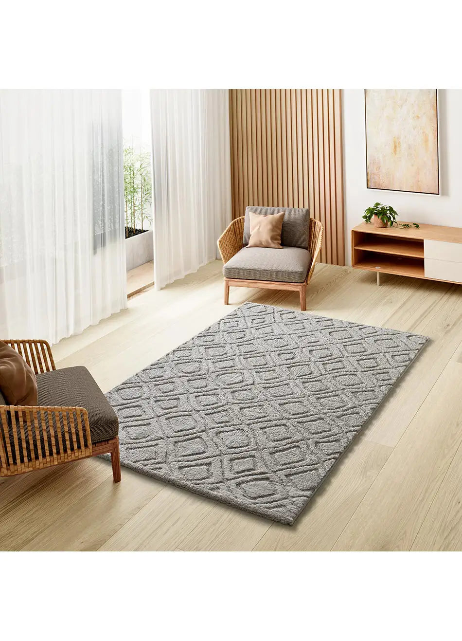 Alfombra de estilo escandinavo con relieve Juno 111 Plata Atticgo Para salón