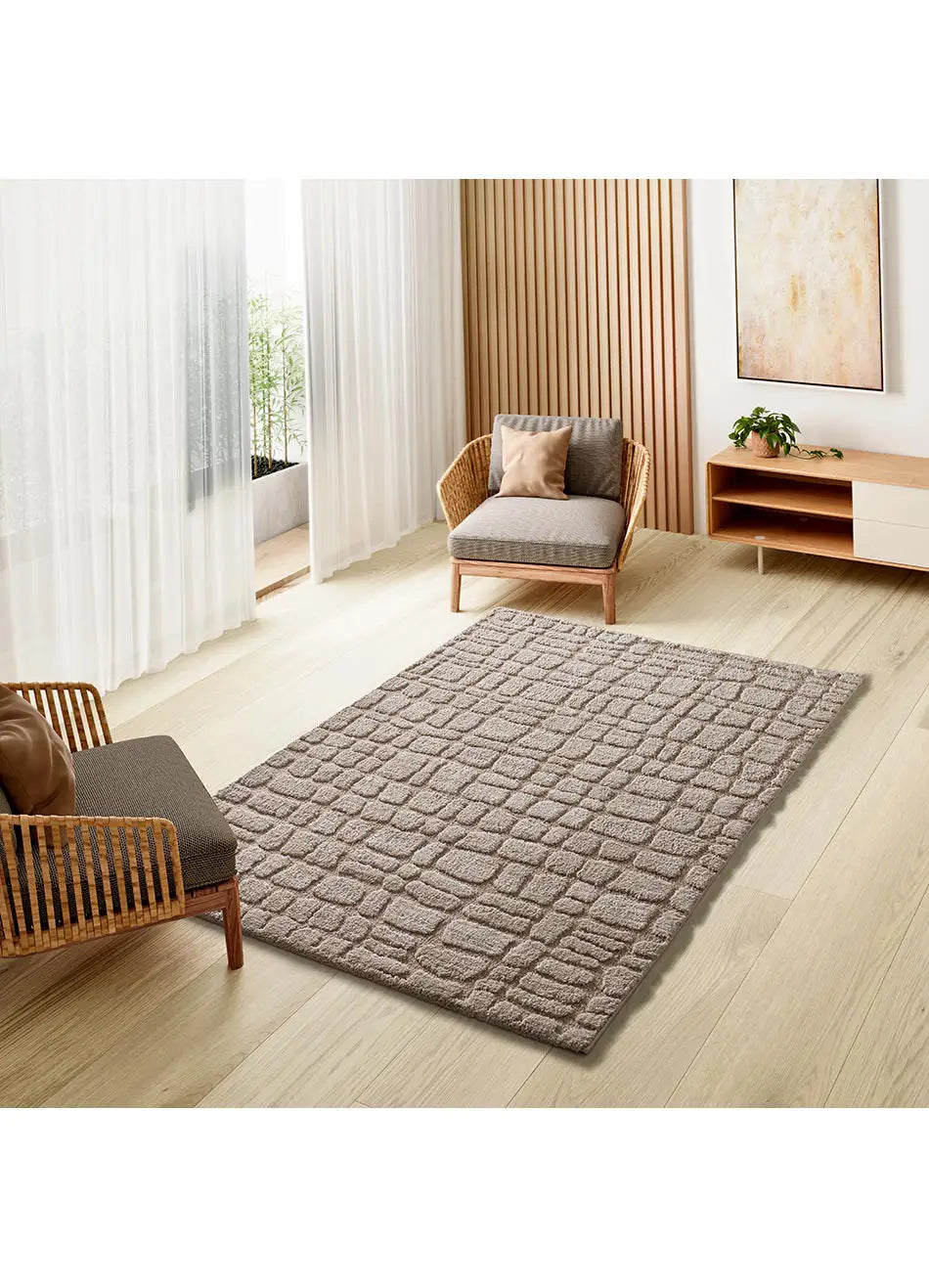 Alfombra de estilo escandinavo con relieve Juno 13 Piedra Atticgo para salón y dormitorio