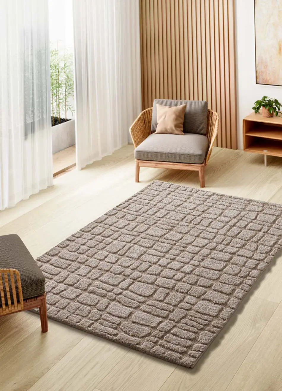 Alfombra salón de estilo escandinavo con relieve Juno 13 Piedra Atticgo