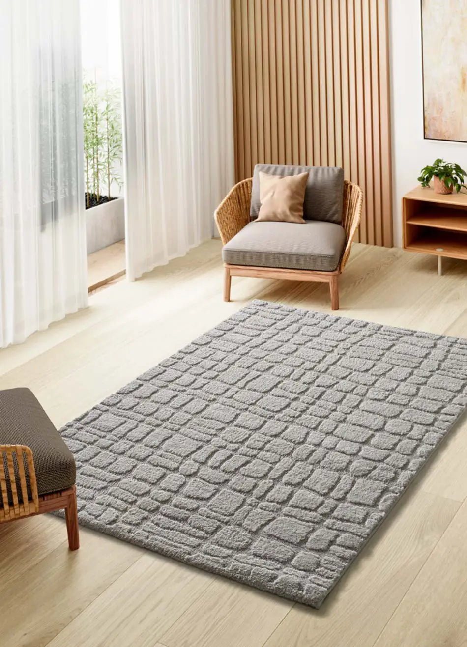 Alfombra salón de estilo escandinavo con relieve Juno 13 Plata Atticgo