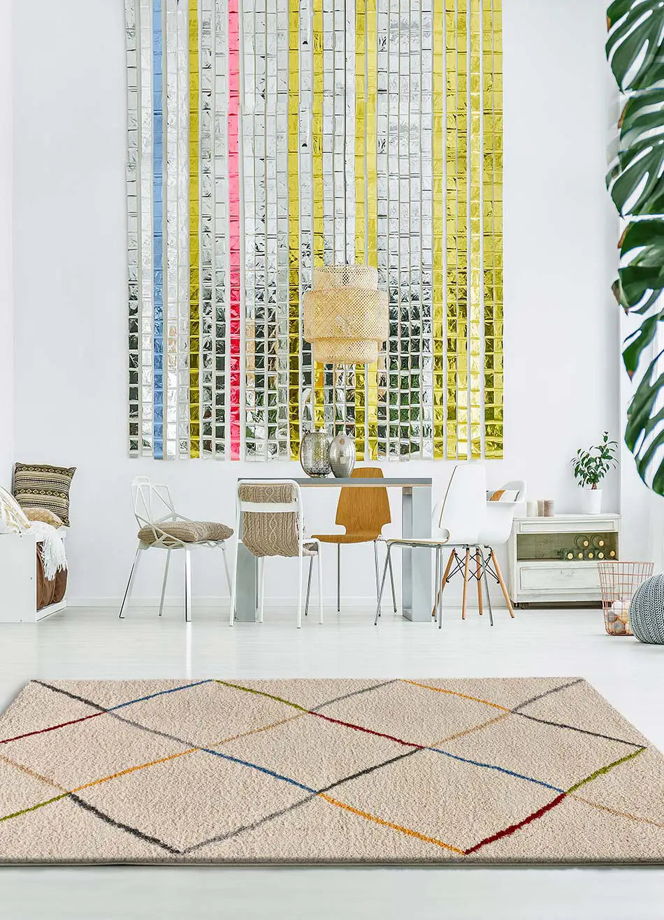 Alfombra shaggy de Estilo escandinavo Kasbah 8600 Blanco en ambiente | Atticgo