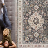 Alfombra salón vintage con flecos Keshan Gris 52013 Atticgo